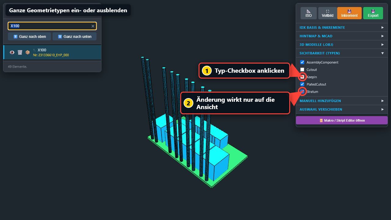 Checkboxen zum Ein- und Ausblenden kompletter Geometrietypen