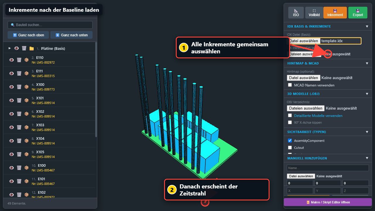 Dateiauswahl zum gemeinsamen Laden der Inkremente