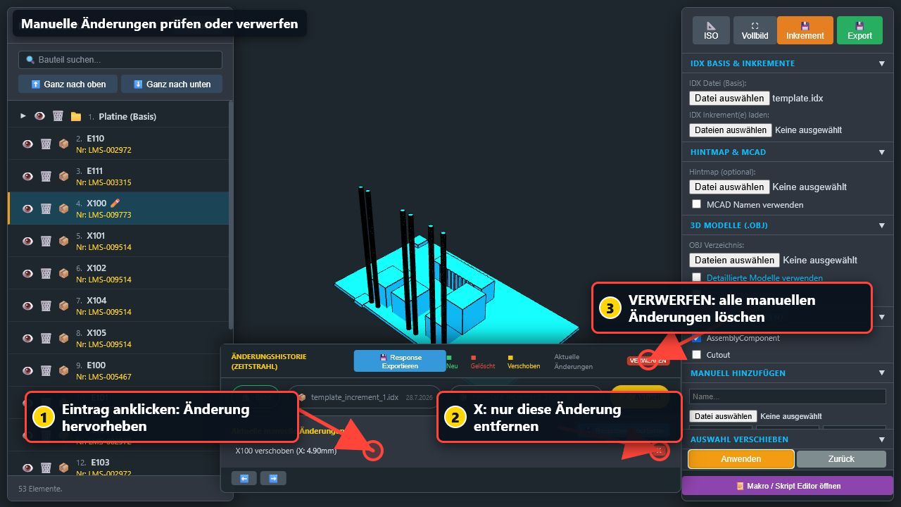 Einzelne oder alle manuellen Änderungen verwerfen